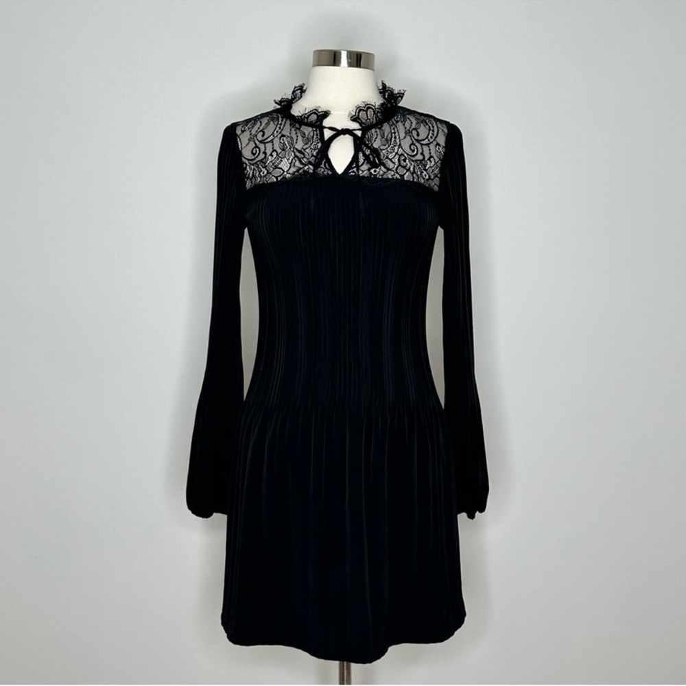 Maje Black Rockette Pleated Lace - Inset Mini Dress size 1.
Like new